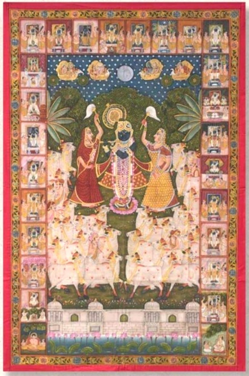 Handmade Shrinathji Chanwar Seva Pichwai Painting with Cow Herd
